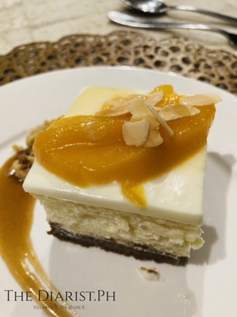 Feta Cheesecake (Graham crust, fromage blanc topping, caramelized peaches)