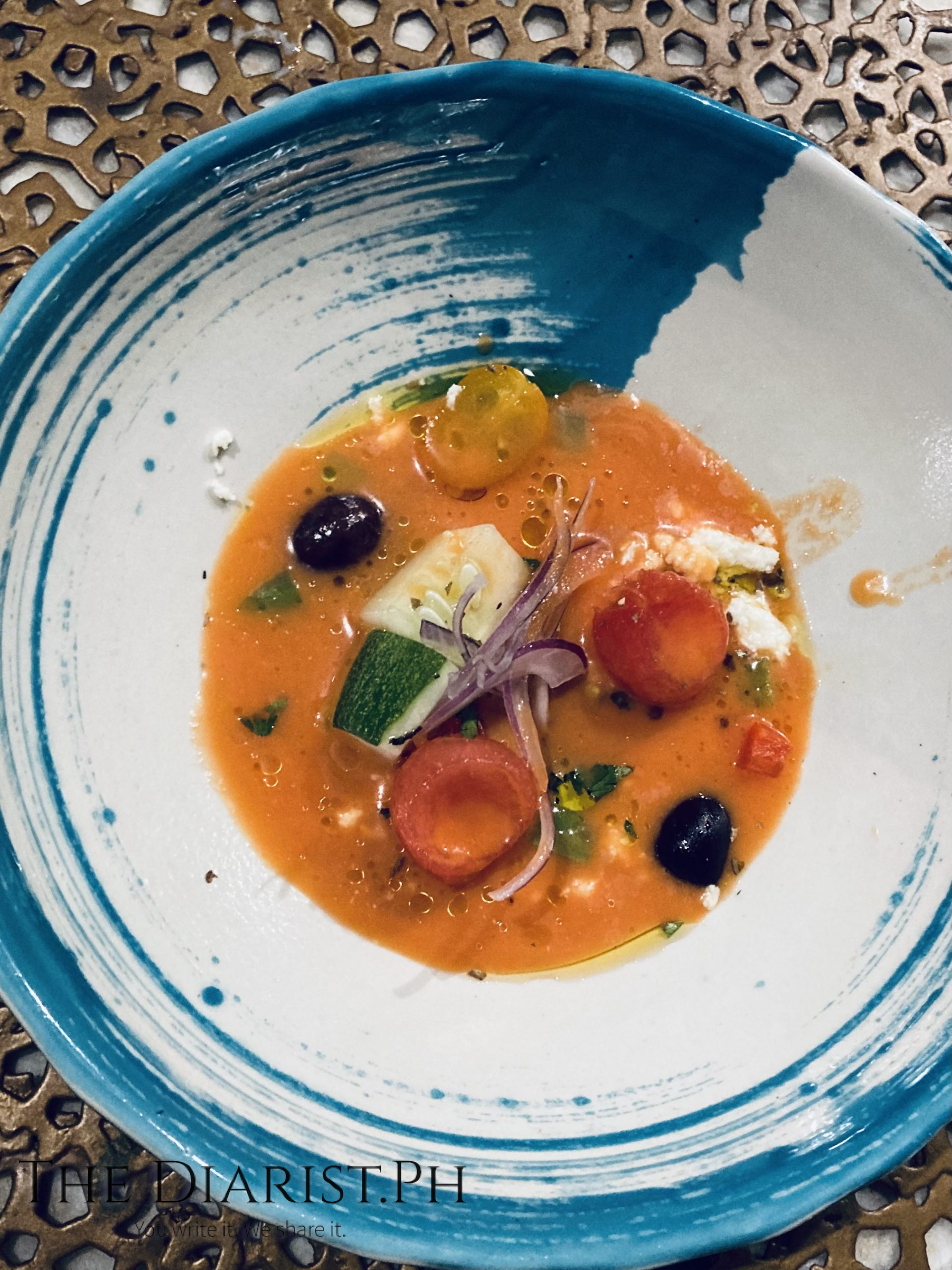 Soupa Horiatiki (Watermelon gazpacho, Greek summer salad)